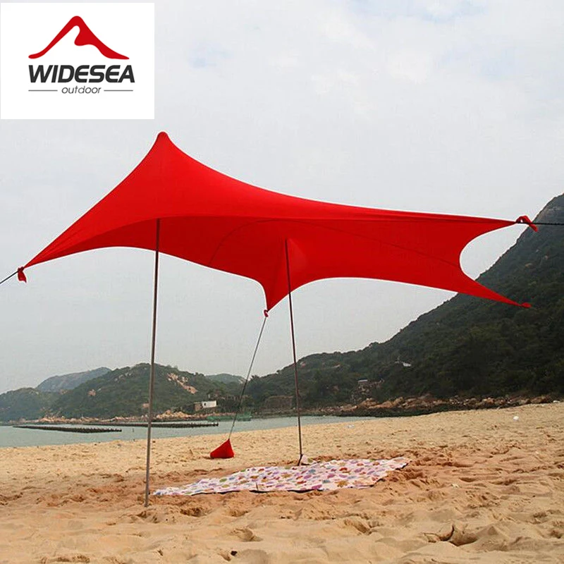 

WIDESEA lycra beach sun shelter 5-8person camping awning beach gazebo sun protect with 2 tent poles 2.5kg sun canopy tarp