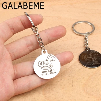 

10pcs Personalized name date alloy Keychain Engraved Custom keyring kids birthday party supplies baby shower gift favor