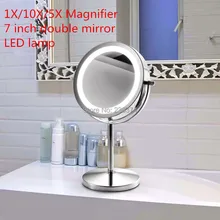 7 Inch LED Table Mirror 5X/10XMagnification high definition Double Beauty mirror AAA Battery 360 Rotary Antirust household