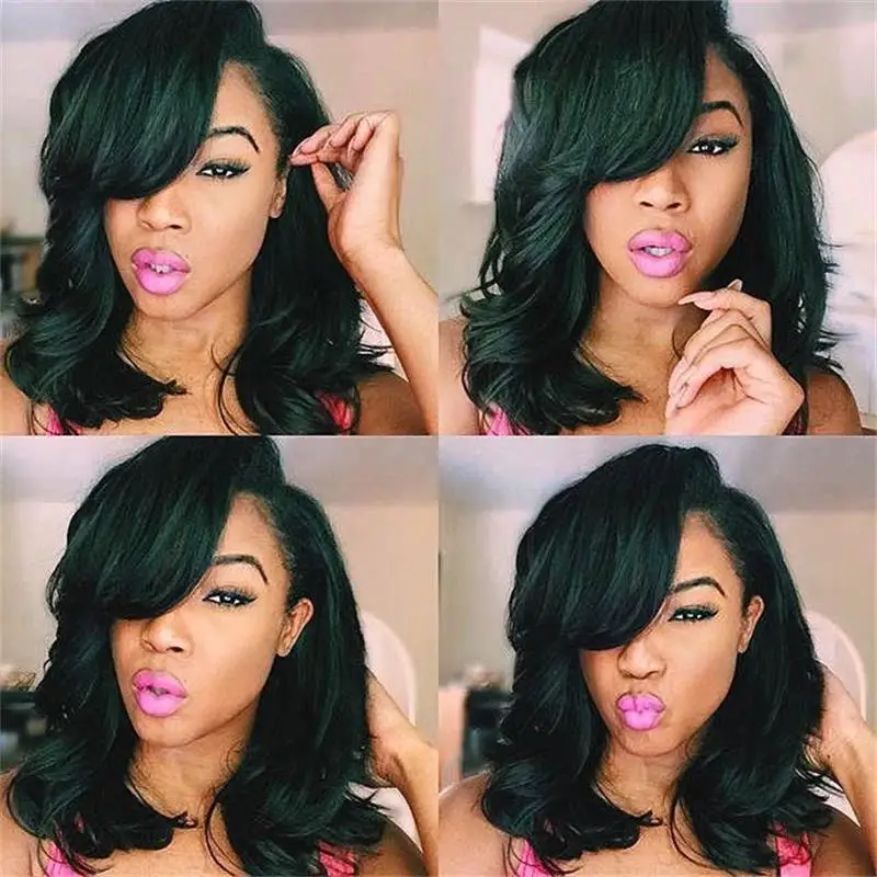 

8A Short Body Wave Human Hair Lace Wig Glueless Peruvian Virgin Full Lace Human Hair Wig With Side Bangs With Baby Hair
