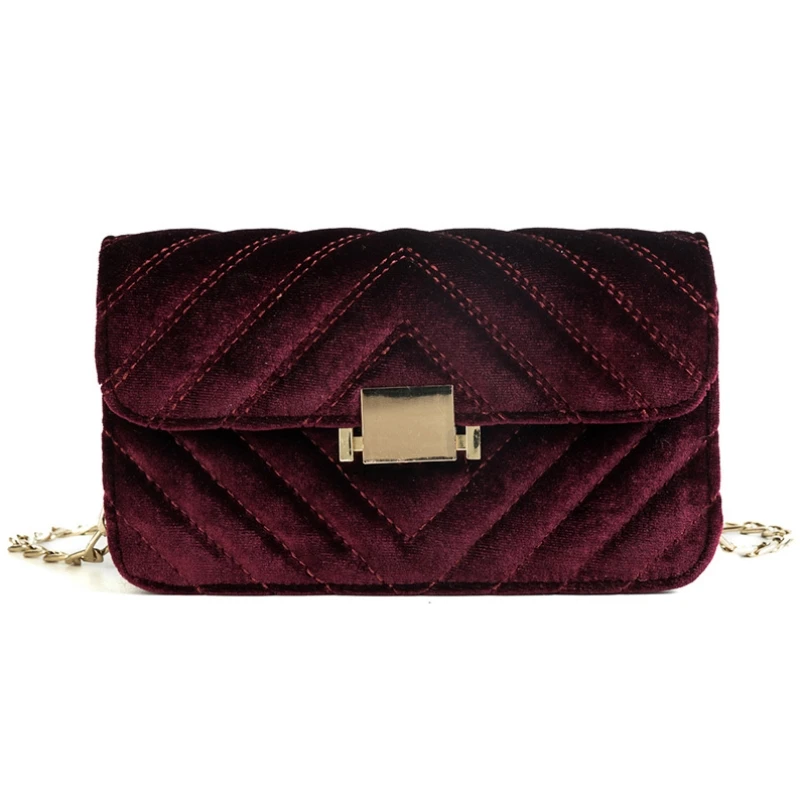 

Velvet Small Square Bag 2018 New Velvet Lock Chain Packets Shoulder Crossbody Bag Gold Velvet Bag Female Bag Wholesale