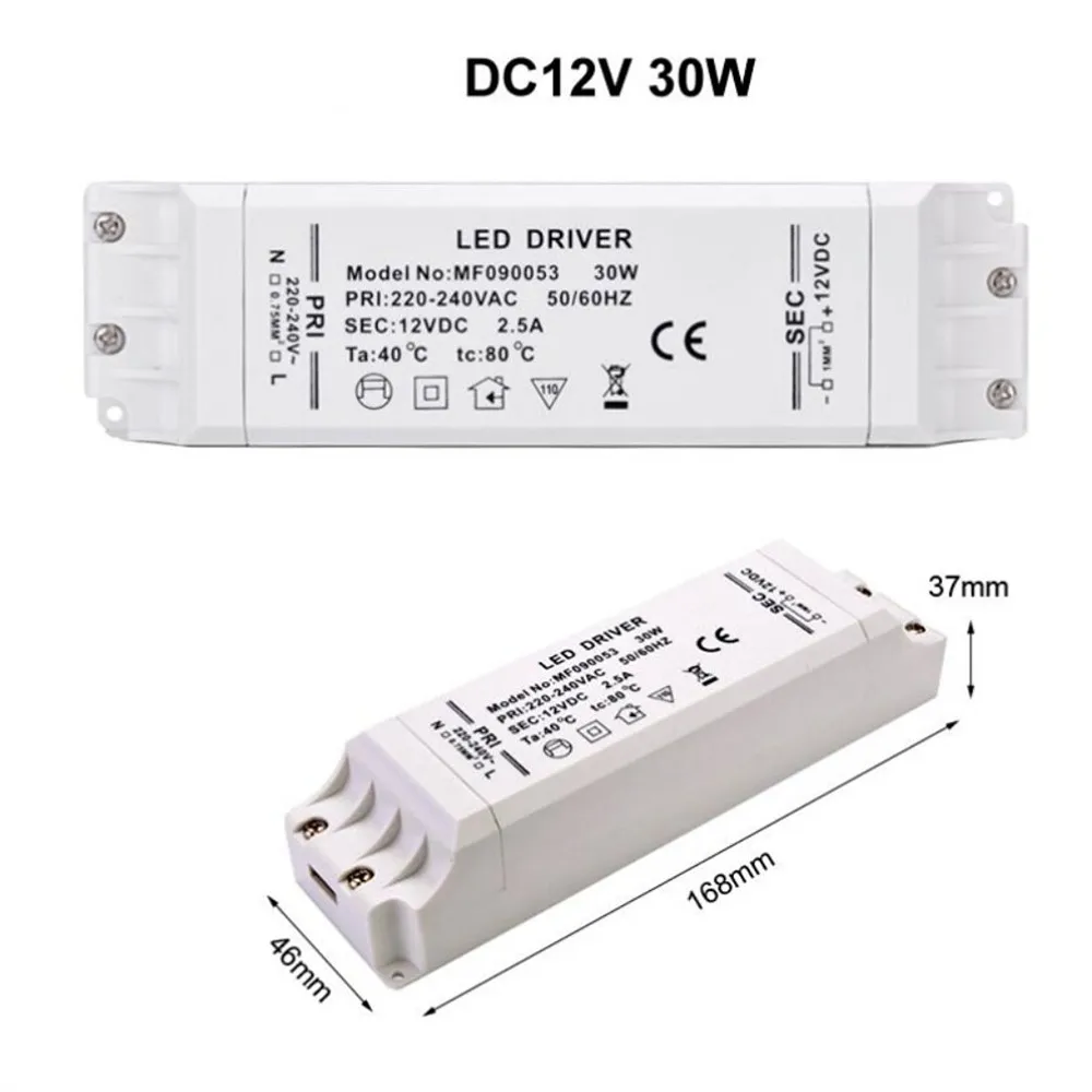 Светодиодный драйвер, светодиодный трансформатор, адаптер 12В постоянного тока, выход 6 Вт 12 Вт 18 Вт 30 Вт 50 Вт, пластиковая крышка 220 В до 12 В для светодиодной ленты mr11 mr16 12 В постоянного тока