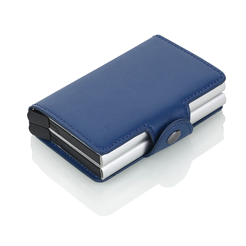 

Men Double Aluminum Card holder Leather Travel Card Wallet Rfid Credit Card Holder PU Leather Unisex Security Metal Smart Purse