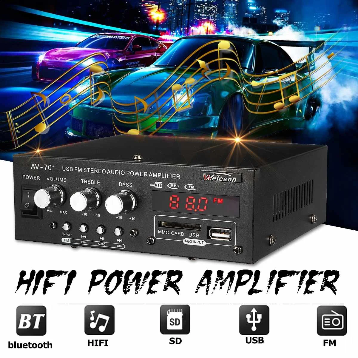 750 W Автомобильный bluetooth стерео аудио усилитель HIFI AMP USB SD FM MP3 Palyer 12 V/220 V