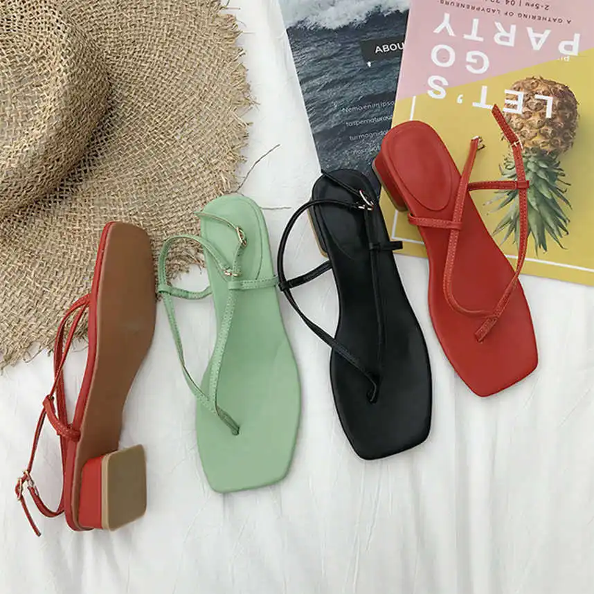 

Women Vintage Square Toe Sandals Summer Casual Buckle Strap Square Heel Women Sandals Flip Flops Shoes Ladies Slippers Sandals
