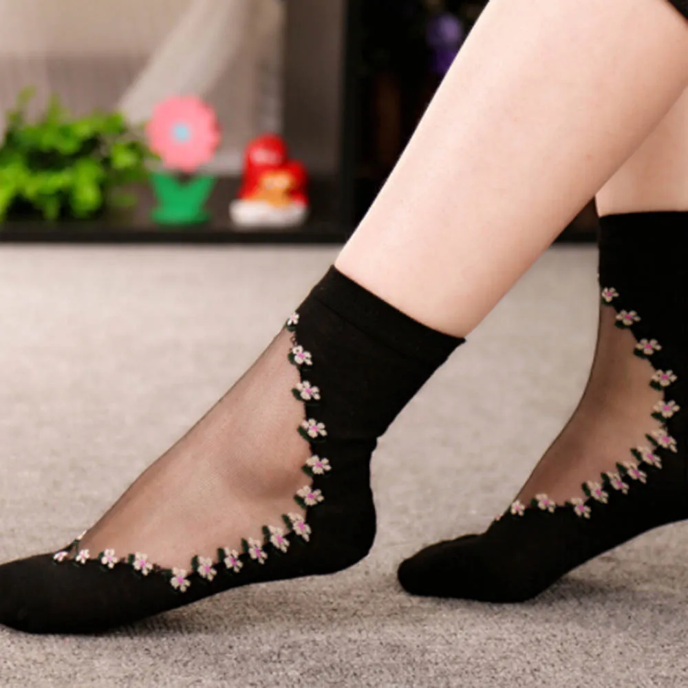 Popular 2017 New 1 Pair Beautiful Women Lace Socks Crystal Glass Silk ...