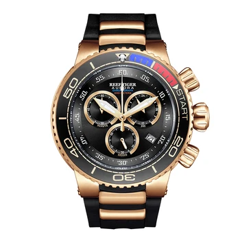 Reef Tiger/RT Men Luxury Sport Watches, Waterproof Analog Watches, Rubber Strap Rose Gold Big Watches,