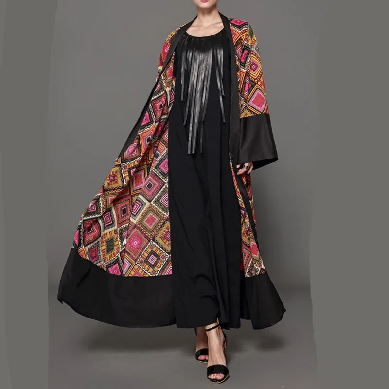 

Plus Size Spring Abaya Turkish Kimono Dubai Sexy Women Embroidery Patchwork Mesh Lace Chiffon Blouse Female Clothing