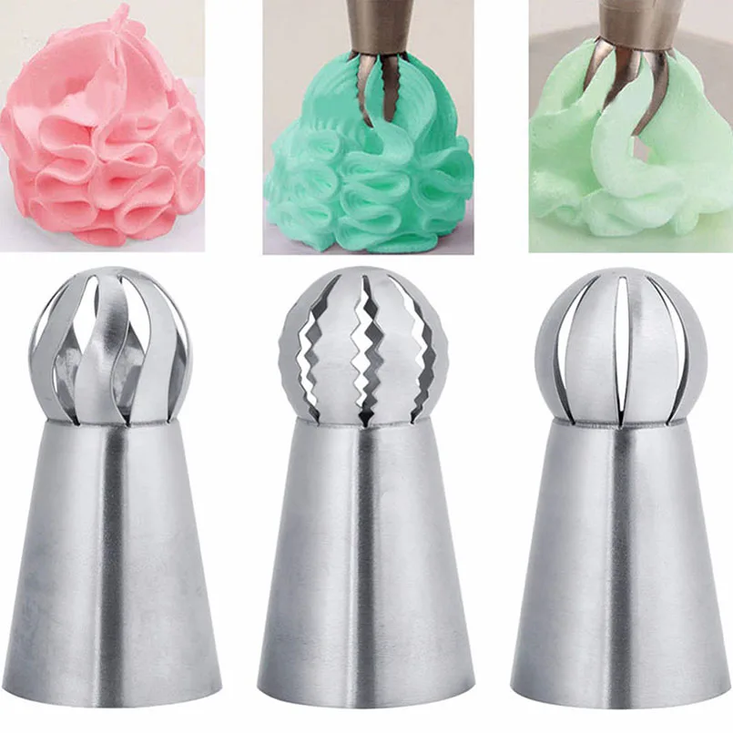 

3pcs/set Stainless Steel Russian Sphere Ball Piping Nozzles DIY Cupcake Pastry Nozzles Tips Baking Decorating Tools