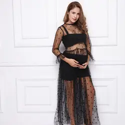 Студийная фотосъемка Одежда для беременных макси платья для фотосъемки с длинными рукавами черное платье в горошек для беременных женщин