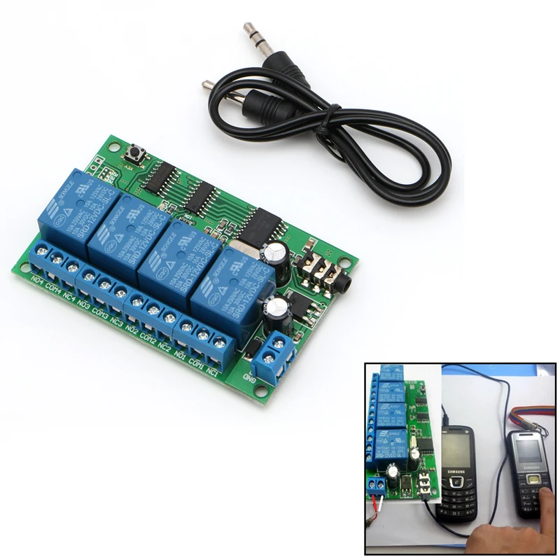 

4CH Audio Signal Decoder Relay Phone Voice Remote Control Module MT8870 DTMF #Aug.26
