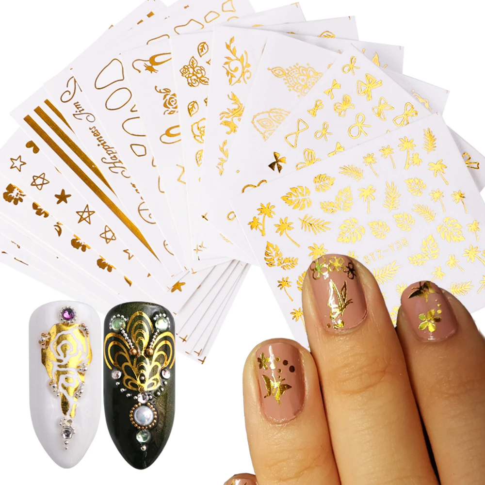 

16 Designs Water Nail Decals Stickers Gold Flowers Transfer Sliders Geometric Animal Necklace Wraps Nail Decorations TRSTZ-YY16