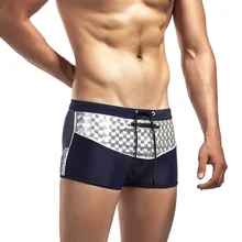 Горячие мужские пляжные шорты блестящие клетчатые с низкой талией эластичные плавки для лета MCK99