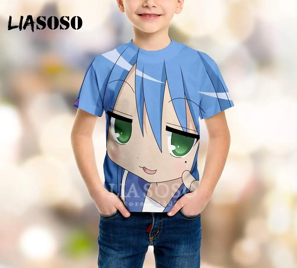 LIASOSO/ летний детский свитер футболка с 3D принтом аниме «Lucky Star» Детский Топ с короткими рукавами для мальчиков и девочек детский пуловер B078-2 - Цвет: 2