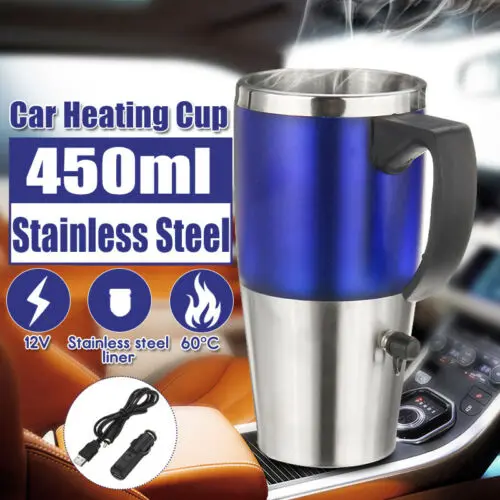 450 мл путешествия автомобиль кружка с электронагревом на основе нагрева нержавеющая сталь чашки чайник 12 в путешествия кофе бутылки для воды