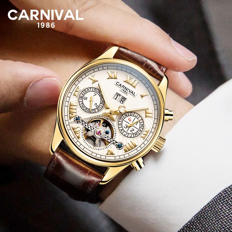 Автоматические часы CARNIVAL Skeleton мужские механические с кристаллом Sapphire светящаяся