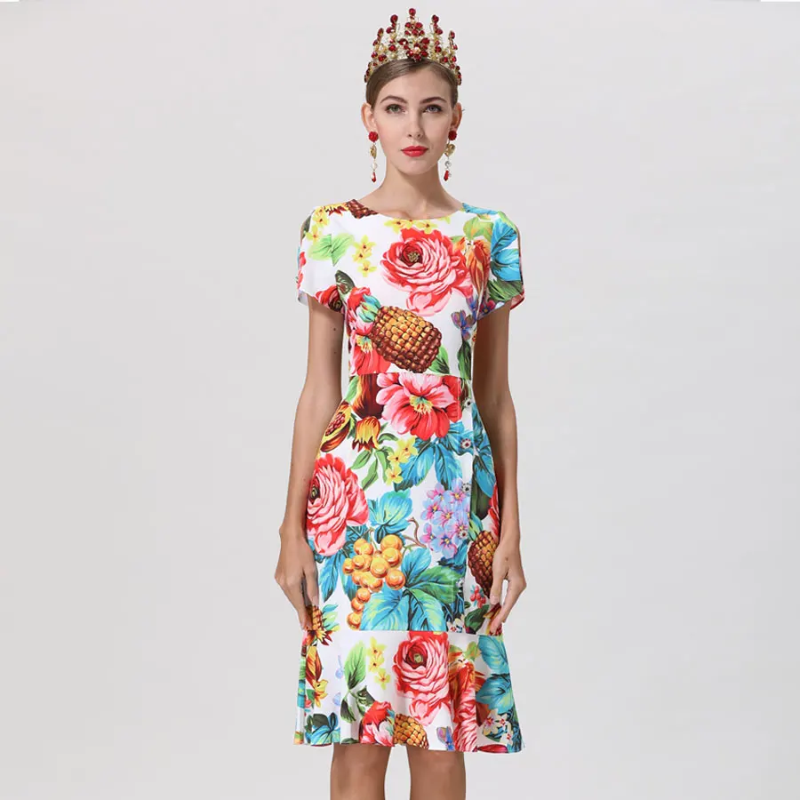 

Red RoosaRosee New Hollow-out Sleeve Diamond Buttons Print Vintage Dress 2019 Designer Women Spring Summer Vestidos Robe Femme