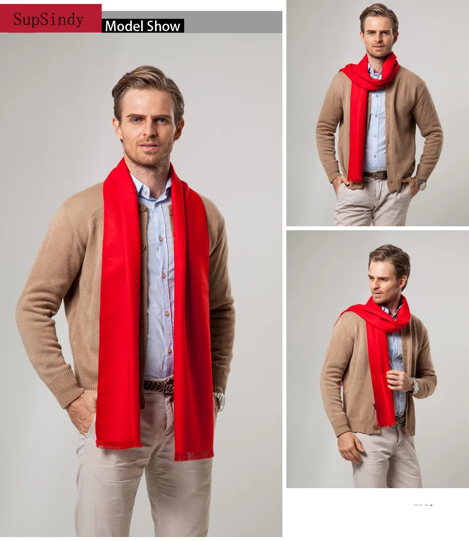 Европейский стиль роскошный мужской шарф красный деловой Повседневный толстый шерстяной шарфы с имитацией под кашемир шарфы обертывание теплый матовый мужской 180 см