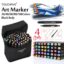 TouchFive Black Marker 30/40/60/80 Colors Dual Headed Alcoholic based Marker Set Best For Manga Animation Art Sketch Markers