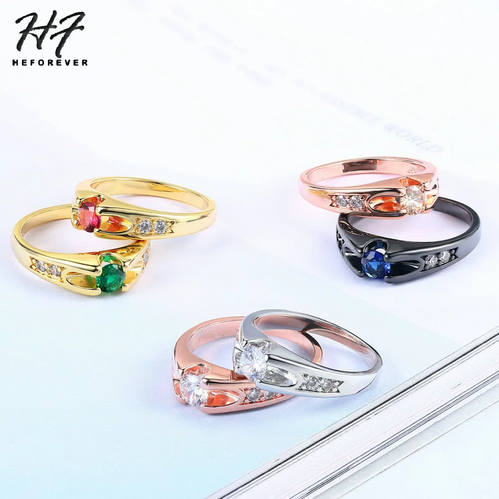 6 Items CZ Crystal Wedding Rings for Women & Men Rose Gold Color Cubic Zirconia Engagement Party Jewelry for Lover R249 R110
