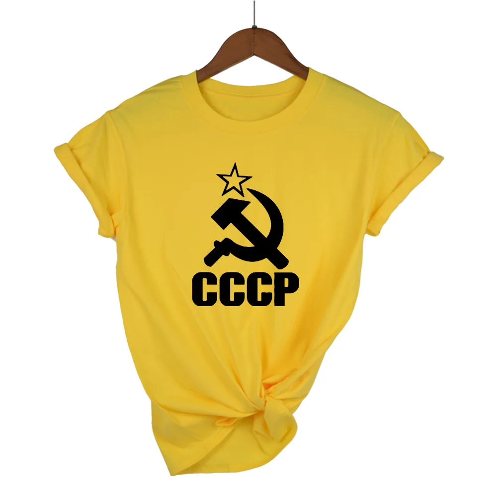 Летние футболки для женщин, советское соединение, женская футболка с коротким рукавом, Мужская футболка с длинными рукавами из хлопка с круглым вырезом - Цвет: yellow