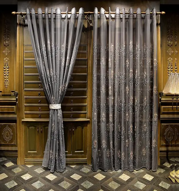 Luxury Silver Gray Embroidery Fl Tulle Window Curtain Sheer Luxury Silver Gray Embroidery Fl Tulle Window Curtain Sheer Curtains For Living Room Bedroom Screening Panel L H 95