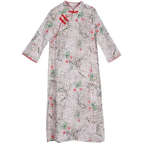 Floral LZJN женские весна осень ретро китайский стиль Cheongsam Qipao платье с 3/4 рукавами пуловер элегантность Дамское Платье - Цвет: Floral