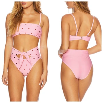 

2019 Sexy High Waist Bikinis Padded Solid Bikini Set Push Up Swimwear Women's Swimsuit With Bandage Knot