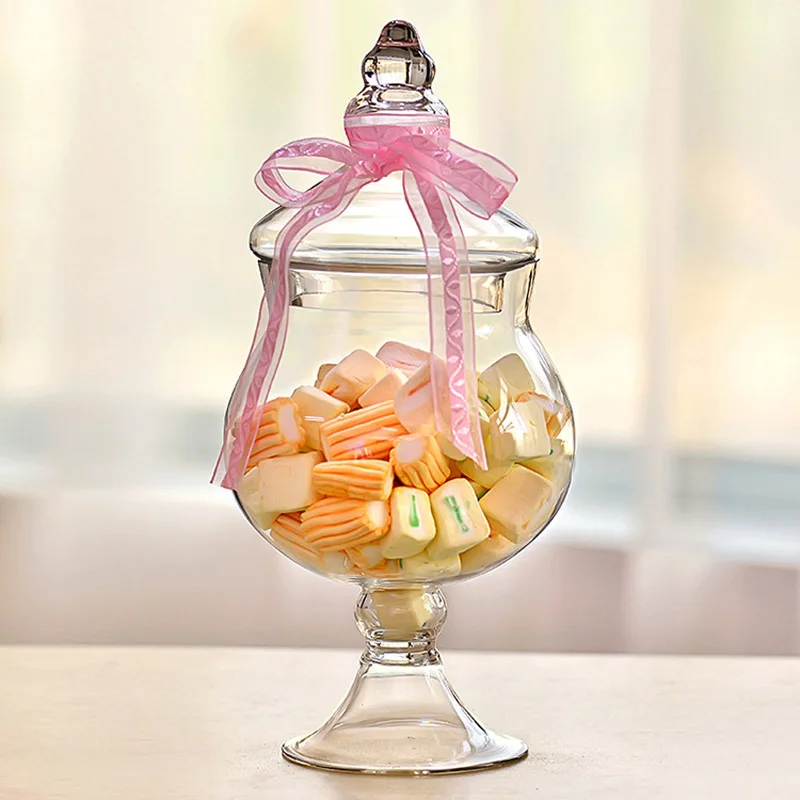 Transparent Lid Storage Bottle Glass Candy Jars Ribbon