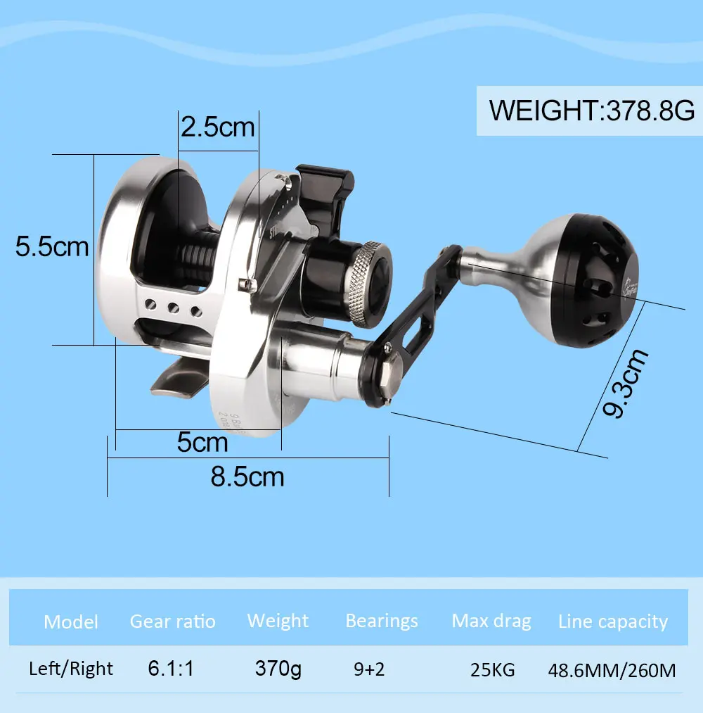 25 кг, Макс. 9+ 2 подшипника, катушка для джигинга, рыболовная игра, Троллинг, колесо 6,1: 1, высокая скорость, левая/правая рука, синий/черный