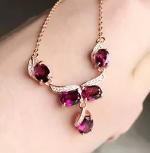 Natural red garnet Necklace natural gemstone Pendant Necklace S925 Sterling silver trendy Round eyes women party Jewelry