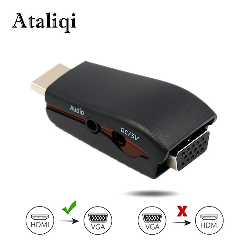 Ataliqi HDMI в VGA конвертер адаптер с аудио кабелем поддержка 1080P для HD tv xbox PS3 PS4 ноутбук ТВ коробка ПК проектор - Цвет: Черный