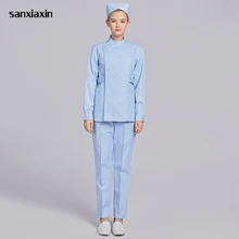 Sanxiaxin Женская медицинская одежда для медсестры, хирургические костюмы для больниц, униформа для медсестер, Женский лабораторный халат с длинным рукавом для салона красоты