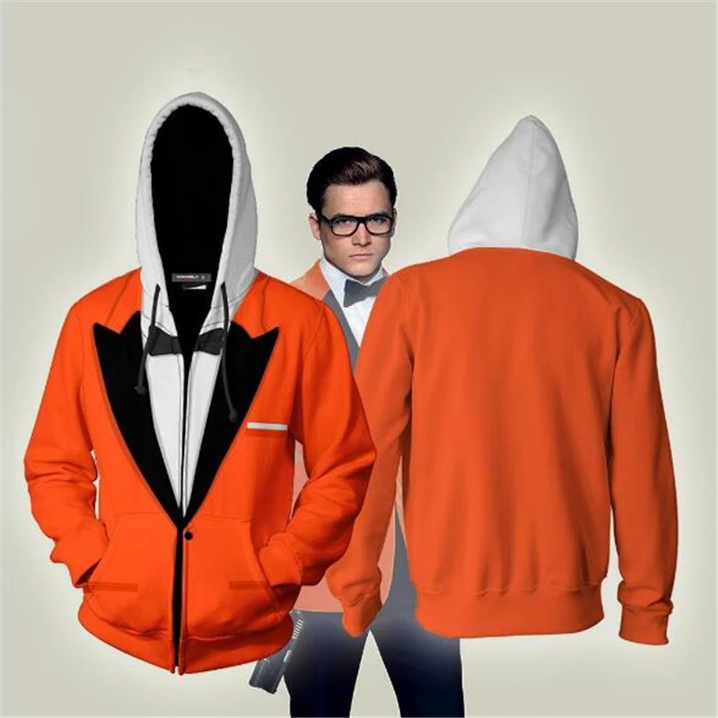 

2019New Movie Kingsman: The Golden Circle Cosplay Costume zipper hoodie Cosplay men and women casual sports sweater