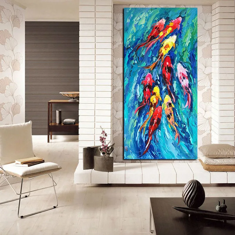 Wall Art Picture HD Print Chinese Abstract Nine Koi Fish Landscape Oil Painting on Canvas Poster For Living Room Modern Decor (3)