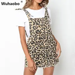 Wuhaobo для женщин с леопардовым принтом комбинезоны для пуговицы спереди костюм пляжного типа без рукавов дамы Карманы Лето кружево до