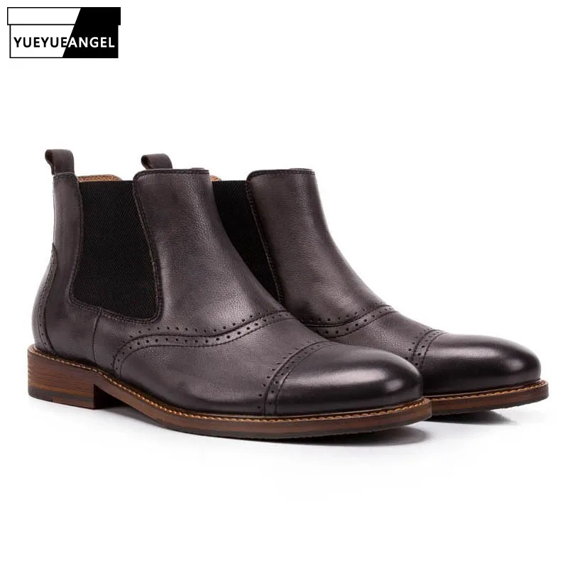 

2019 Top Brand Mens Chelsea Boots Genuine Leather Ankle Boots Slip On Work Safety Comfort Footwear Vintage Male Casual Shoes