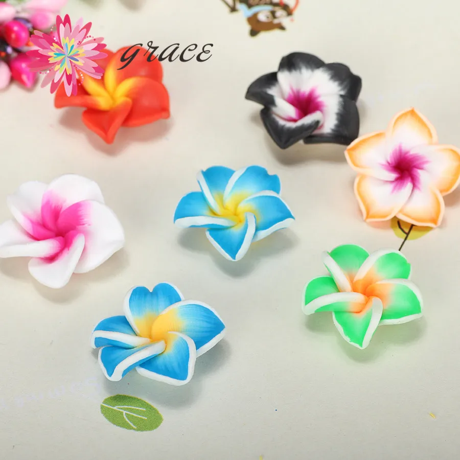 

15pc/lot 20mm Fimo Polymer Clay Flower Beads From Plumeria Fleurs De Frangipaniers Diy Earring Ring HairPin Decoration Accessory
