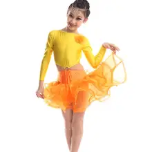 Алмазный одежда с длинным рукавом эластичный, Латиноамериканский платье для танцев для девочек, высокое качество детская одежда бальный для сценического выступления Танцы платья, костюмы для детей