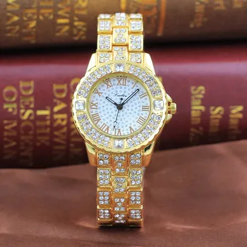 

2018 High Quality Luxury Metal Bracelet Quartz Bracelet Gold Bracelet Crystal Diamond Gold Watch Splendid Women Watch