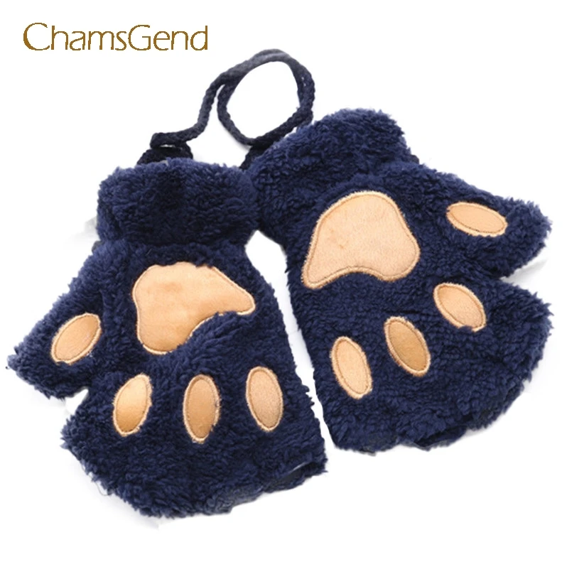 Chamsgend женские зимние теплые пушистые бархатные кошачьи лапы перчатки, варежки без пальцев 7913 Прямая поставка