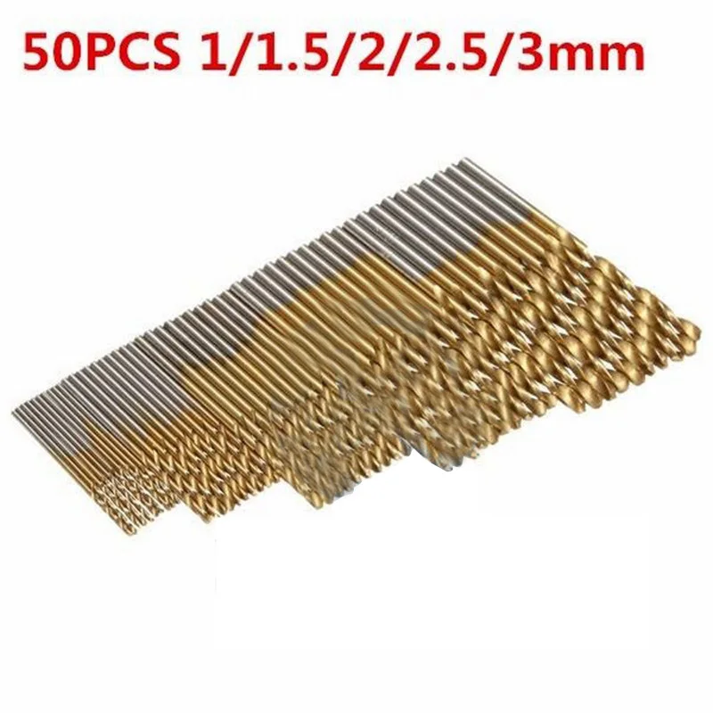 Drill Bit Set 1.0/1.5/2.0/2.5/3.0mm High Steel Titanium 50Pcs Hss Coated Drill Woodworking Wood Tool For Wood Plastic Aluminum