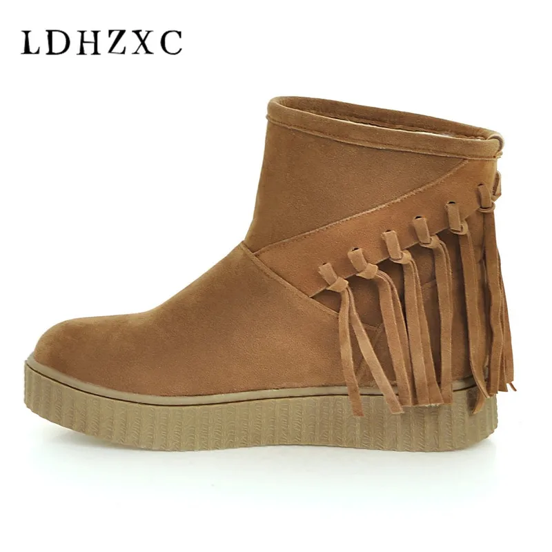 

LDHZXC 2019 New Women Boots Solid Slip-On Soft Cute Women Snow Boots Round Toe Flat with Winter Fur Ankle Boots big size 41 11