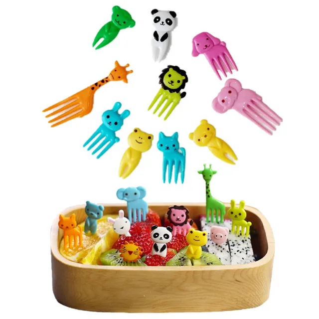 10pcs mini cartoon fruit fork animal farm sign resin fruit toothpick