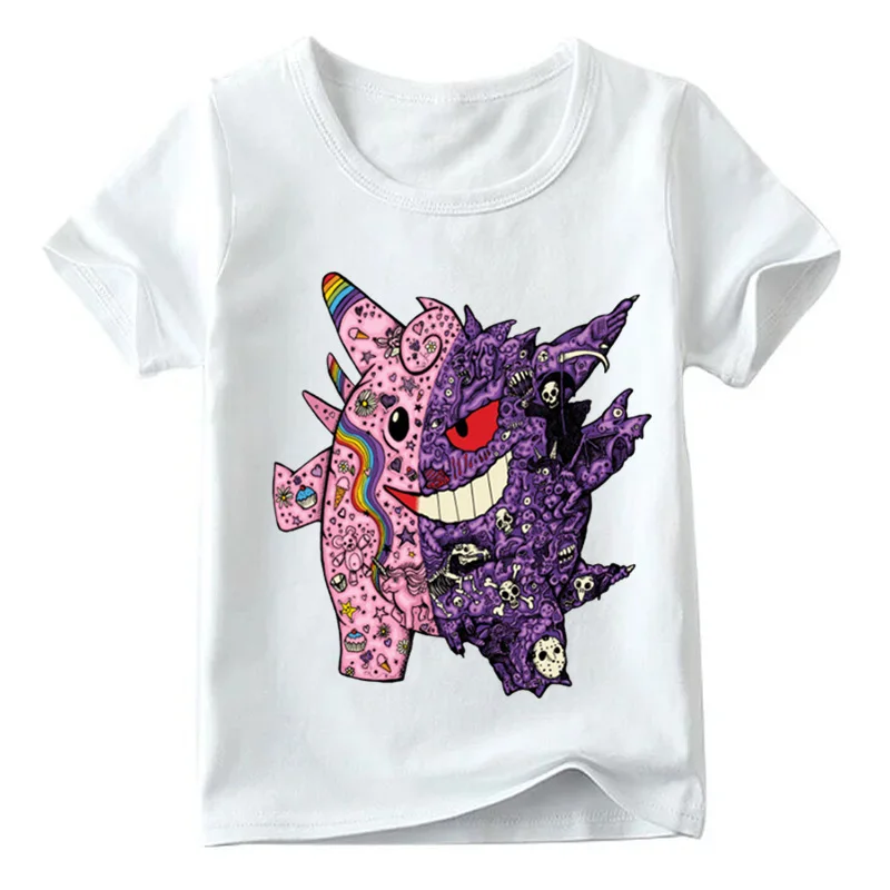 

2019 Boys and Girls Pokemon Go Clefairy And Genga Design Tshirt Kids Summer White Tops Children Cartoon T-shirt,HKP5101