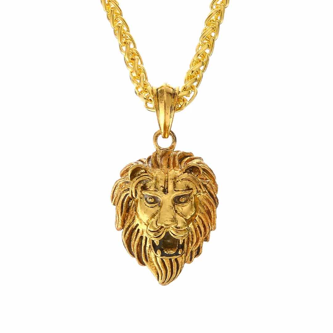 Мужская светящаяся в темноте Подвеска из нержавеющей стали с головой льва - Окраска металла: Gold