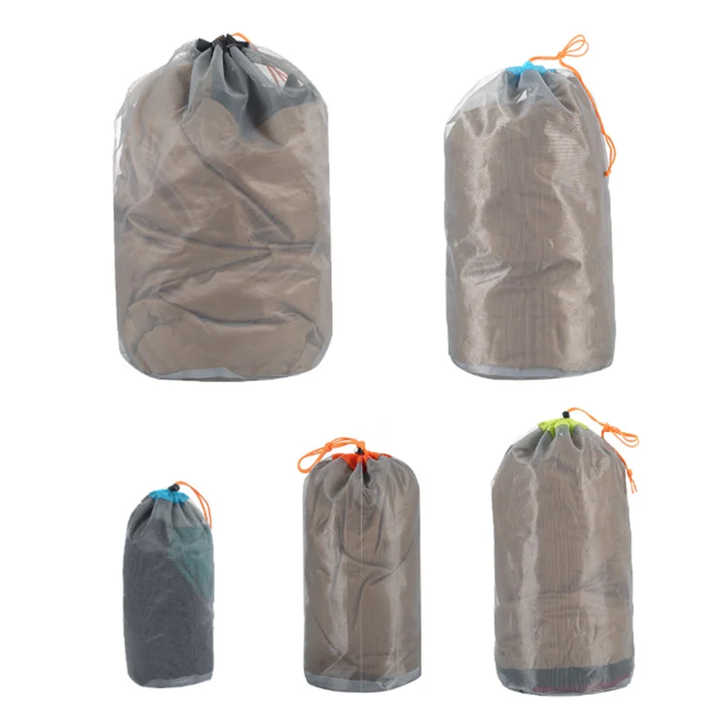 

Camping Sports Ultralight Mesh Storage Bag Outdoor Stuff Sack Drawstring Storage Bag Traveling Organizer Outdoor Tool