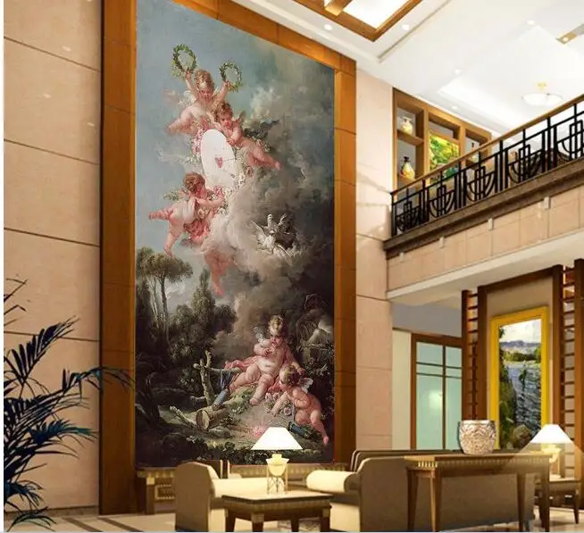 3d обои на заказ Фреска нетканые украшения дома европейская живопись маслом Купидон Ангел крыльцо картины 3d настенные фрески обои