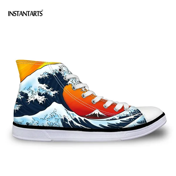 INSTANTARTS стильные мужские высокие вулканизированные туфли модные волны Surf печатных мужские на шнуровке классические парусиновые кеды для студентов мужские туфли на плоской подошве - Цвет: H5040AK