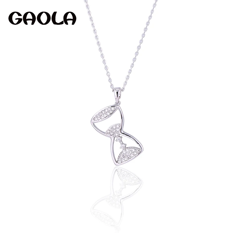 

GAOLA High Quality AAA Silver Color CZ Chain Time Turner Necklace Gold Hourglass Men And Women Necklaces GLD1140